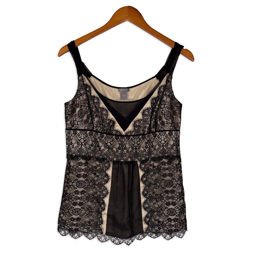 Ann Taylor Size 4 Black Lace Camisole Top Sheer Romantic Lingerie Style Y2K